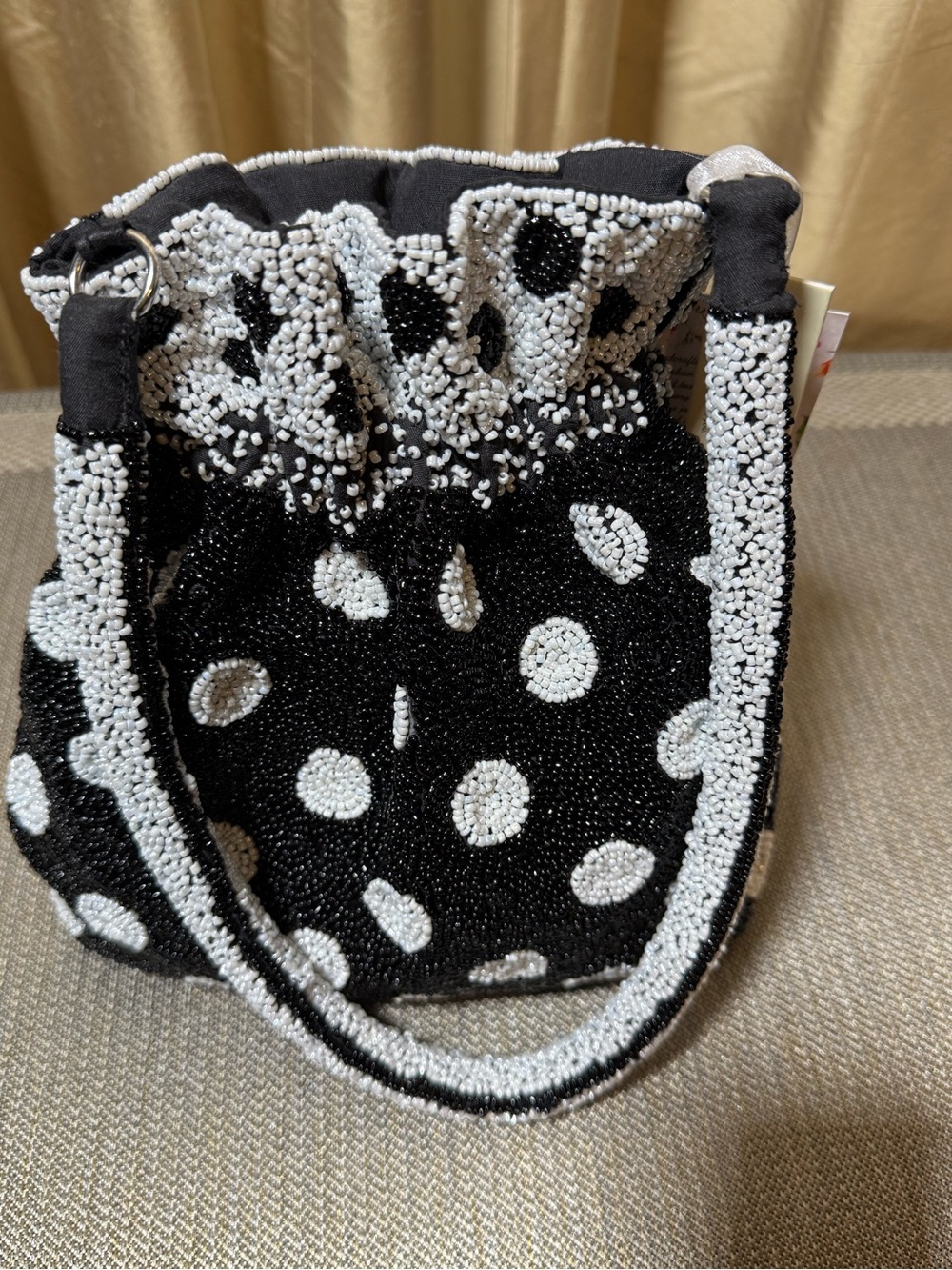 Handcrafted Black & White Beaded Polka Dot Women’s Handbag- NWT - Picture 4 of 8